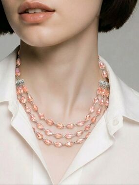 🆕️💗Simulated Pink Sapphire Beaded Layered Necklace  in Silvertone💗